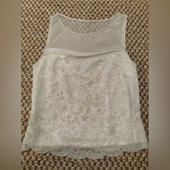 Papéll Boutique Evening vintage white beaded sheer collar blouse women’s size M - Picture 5 of 8
